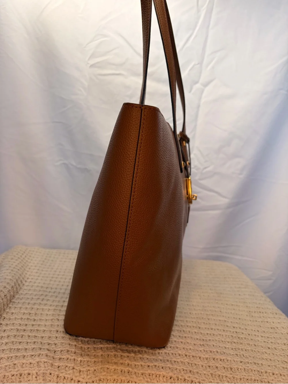 Michael Kors Karson Cognac Pebbled Leather Tote with Gold Hardware